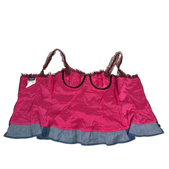 D&G Dolce & Gabbana Bustier Corset Top Wool Pink Multi-Color Tweed Flower Sz S - Picture 7 of 16